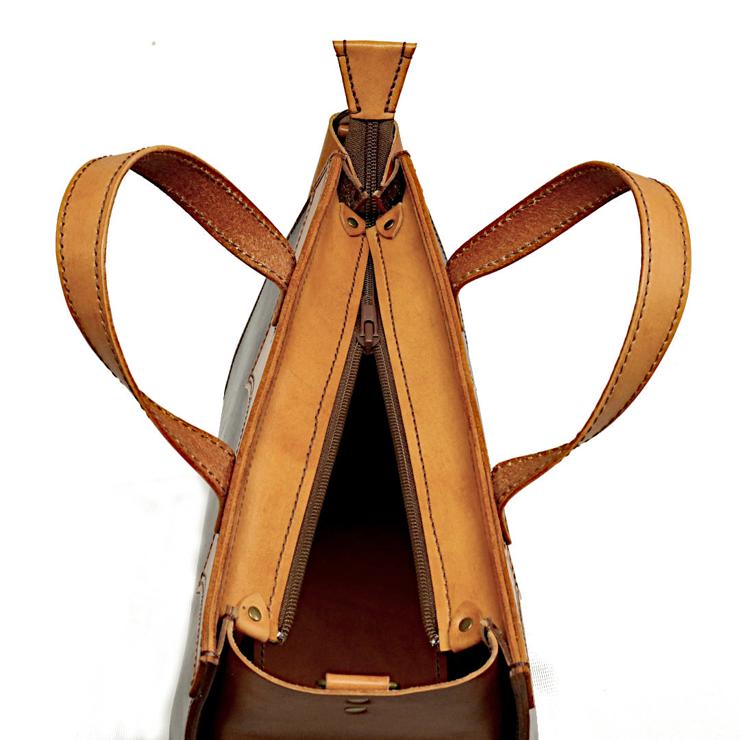"ASTRA" - Borsa Artigianale in Cuoio conciato al Vegetale - Marrone - immagine 5
