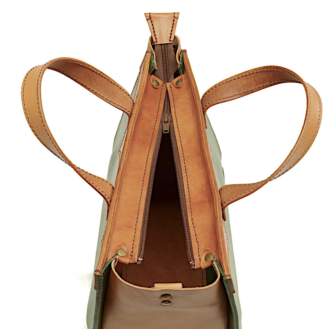 "ASTRA" - Borsa Artigianale in Cuoio conciato al Vegetale - Verde - immagine 5