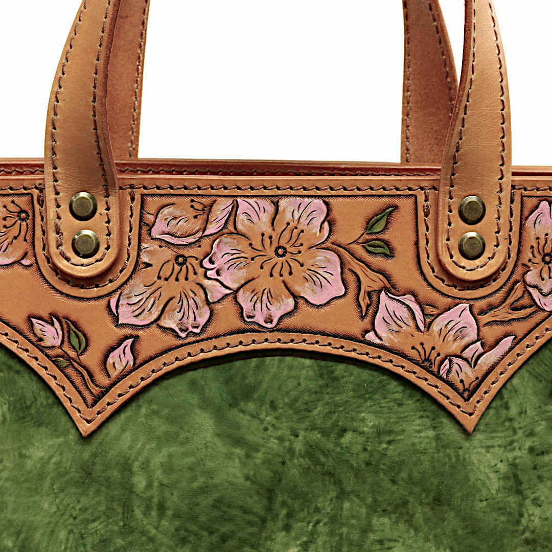 "ASTRA" - Borsa Artigianale in Cuoio conciato al Vegetale - Verde - immagine 3
