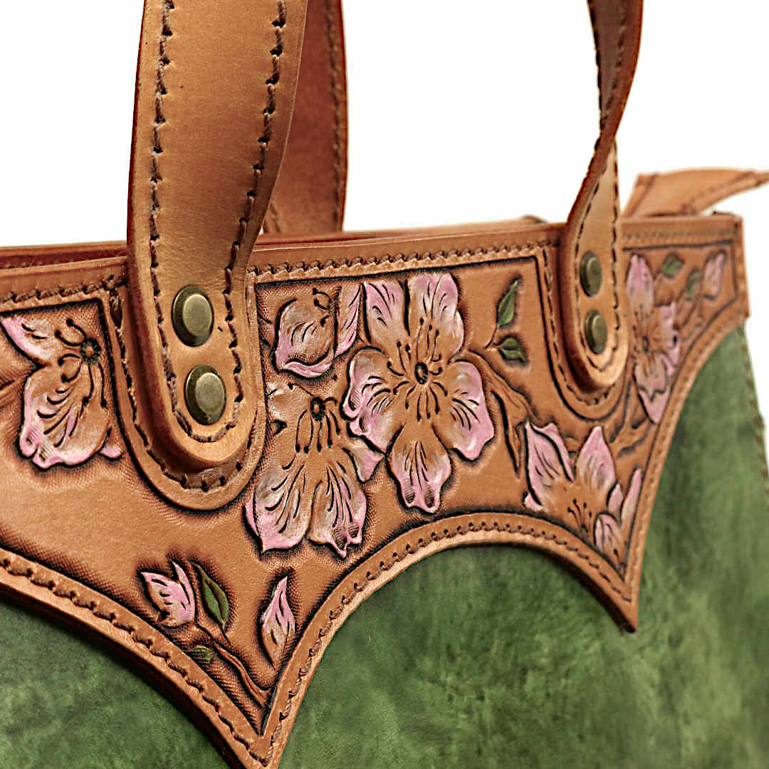 "ASTRA" - Borsa Artigianale in Cuoio conciato al Vegetale - Verde - immagine 4