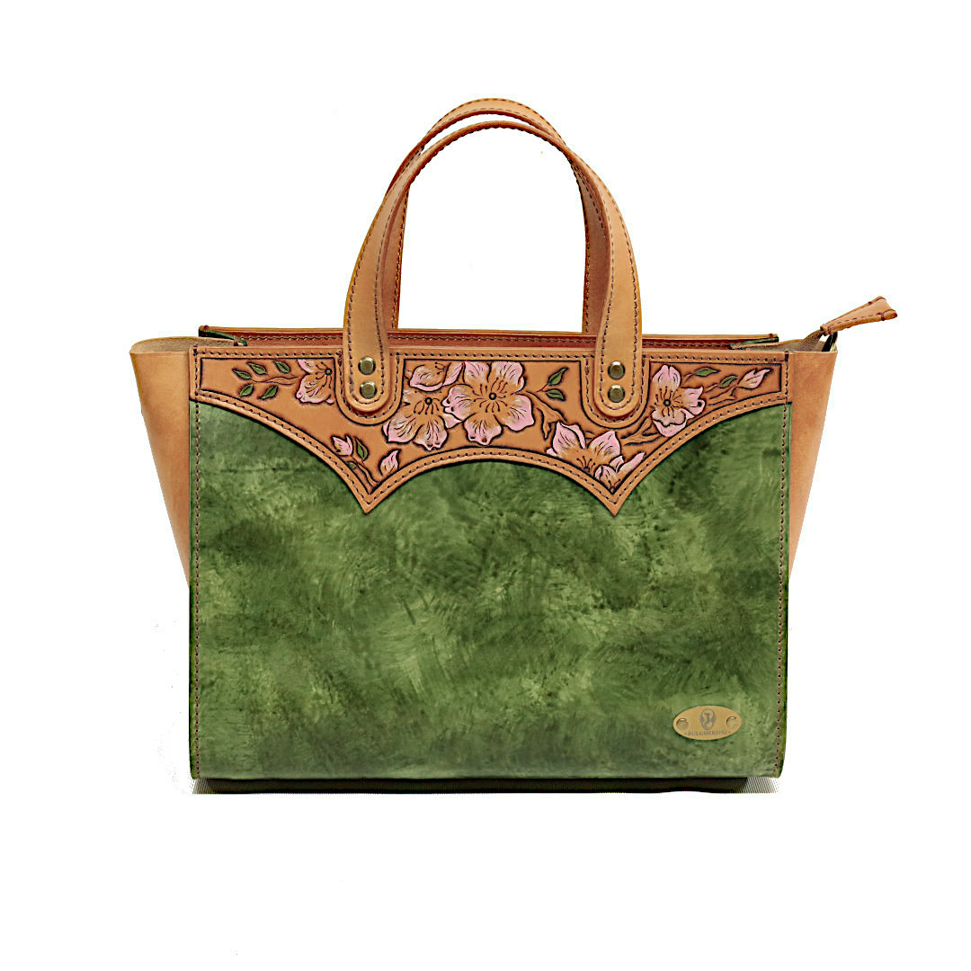 "ASTRA" - Borsa Artigianale in Cuoio conciato al Vegetale - Verde - immagine 2