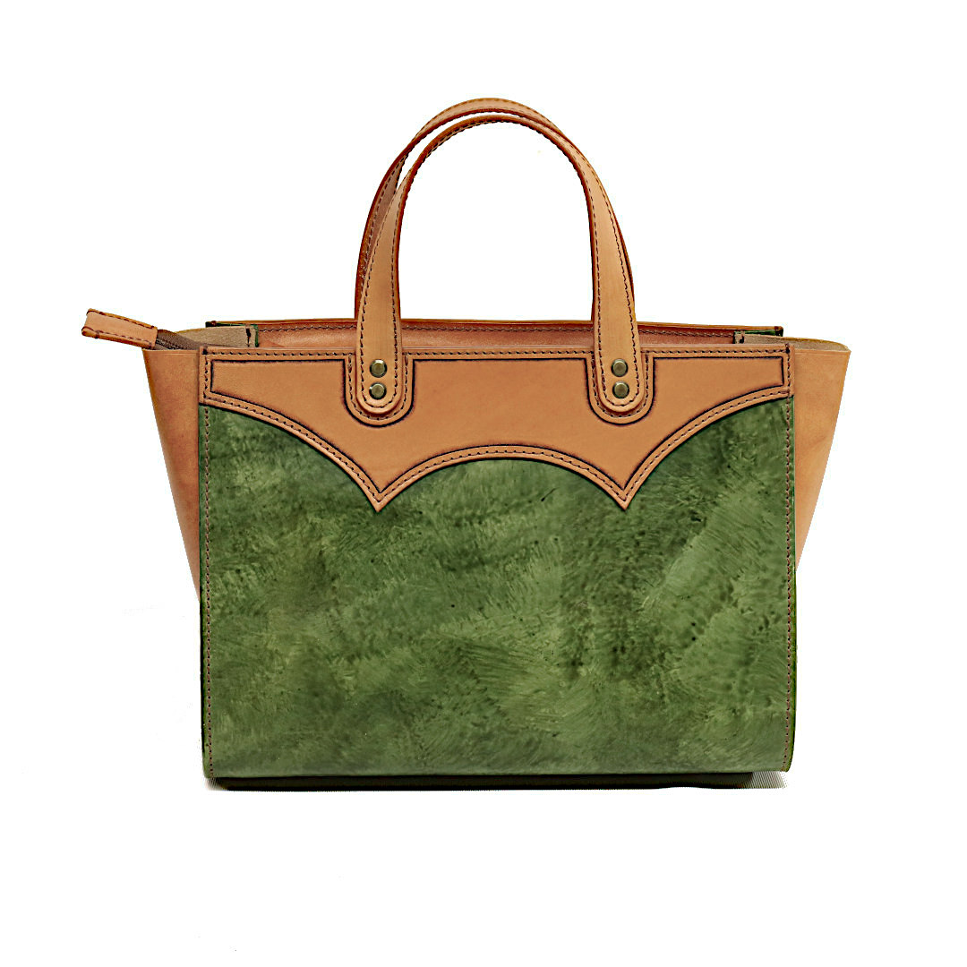 "ASTRA" - Borsa Artigianale in Cuoio conciato al Vegetale - Verde - immagine 6