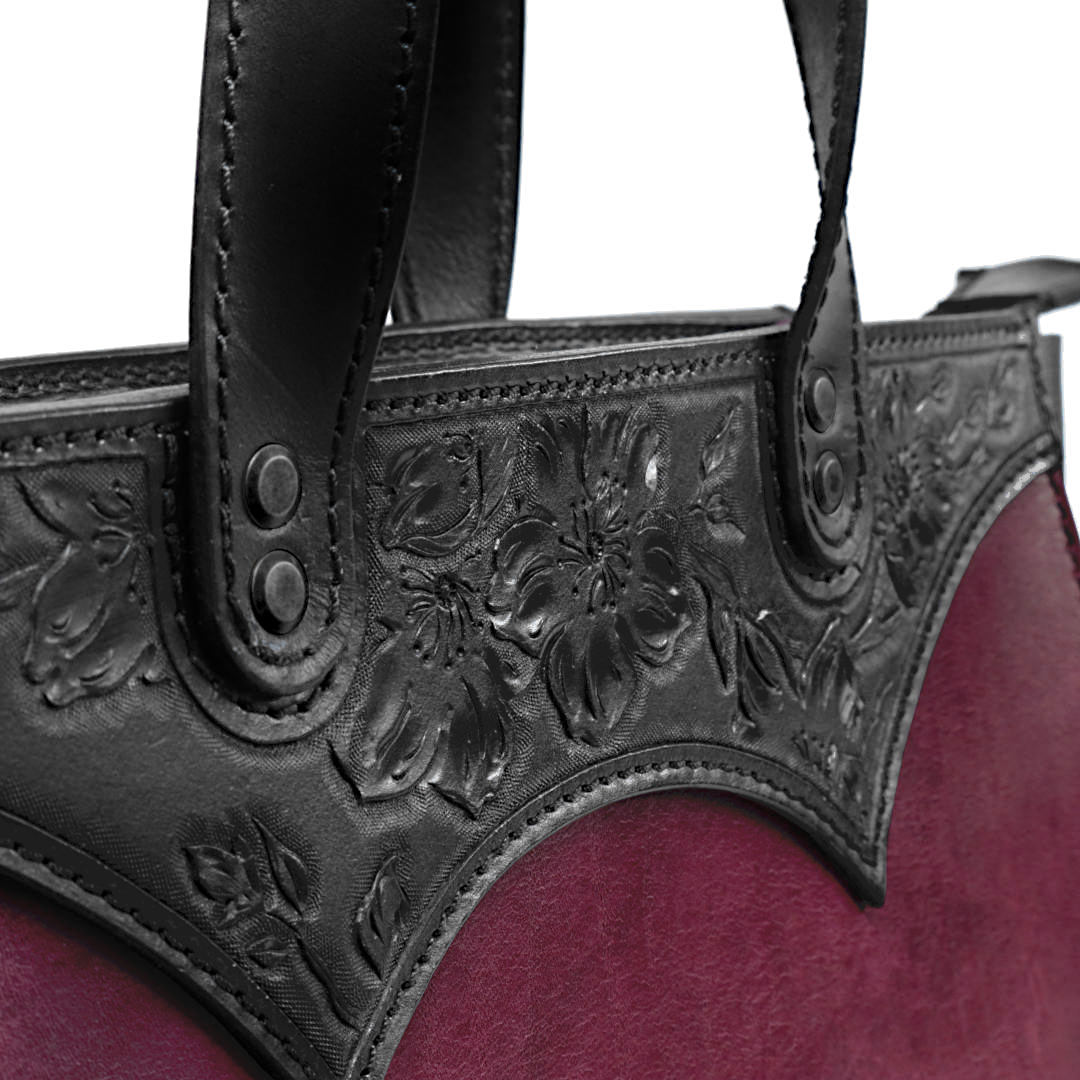 "ASTRA" - Borsa Artigianale in Cuoio conciato al Vegetale - Viola - immagine 4