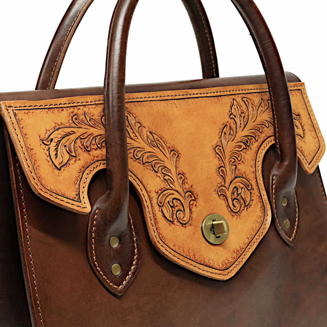"DIVA" - Borsa Artigianale in Cuoio conciato al Vegetale - Marrone - immagine 3