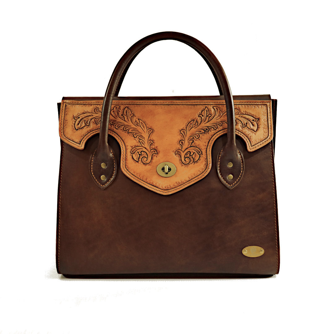 "DIVA" - Borsa Artigianale in Cuoio conciato al Vegetale - Marrone - immagine 2