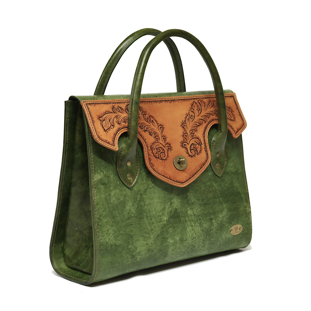 "DIVA" - Borsa Artigianale in Cuoio conciato al Vegetale - Verde
