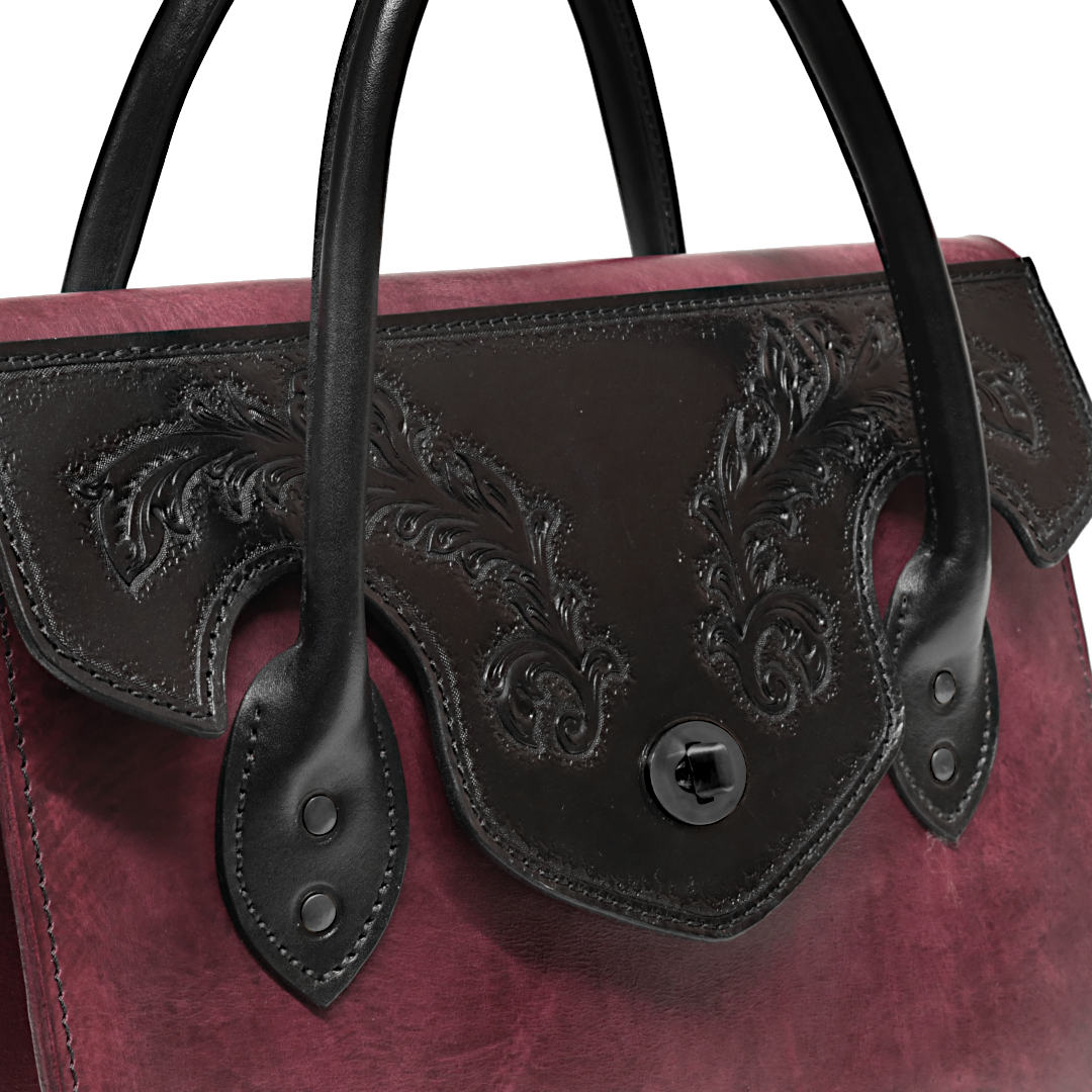 "DIVA" - Borsa Artigianale in Cuoio conciato al Vegetale - Viola - immagine 3
