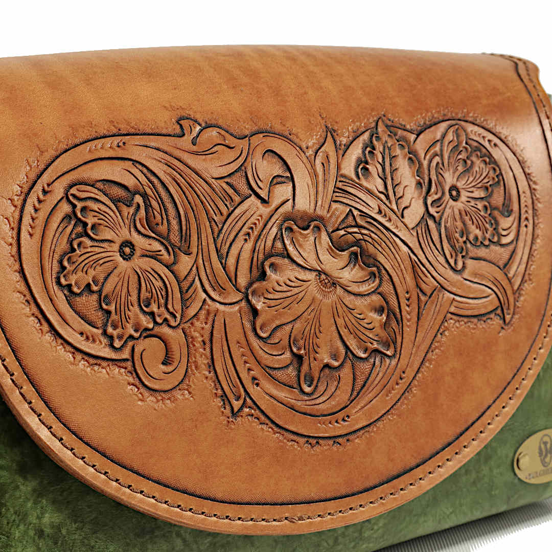 "FIERA" - Borsa Artigianale in Cuoio conciato al Vegetale - Verde - immagine 3