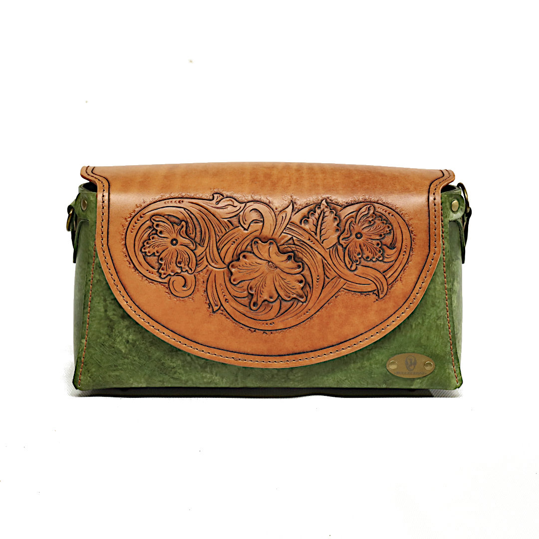 "FIERA" - Borsa Artigianale in Cuoio conciato al Vegetale - Verde - immagine 2