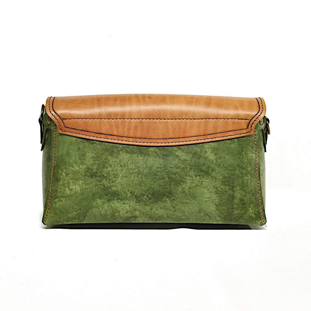 "FIERA" - Borsa Artigianale in Cuoio conciato al Vegetale - Verde - immagine 4