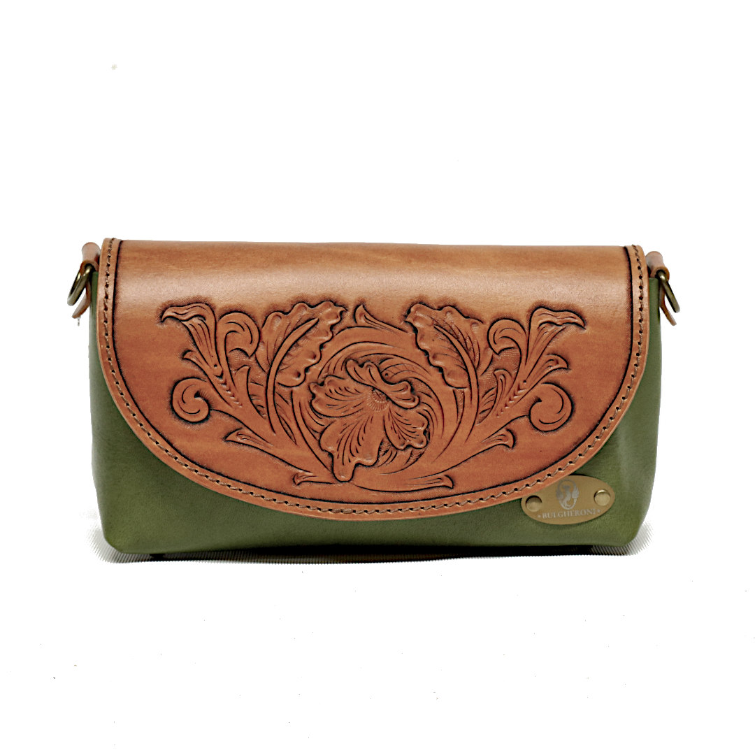 "MIRA" - Borsa Artigianale in Cuoio conciato al Vegetale - Verde - immagine 2