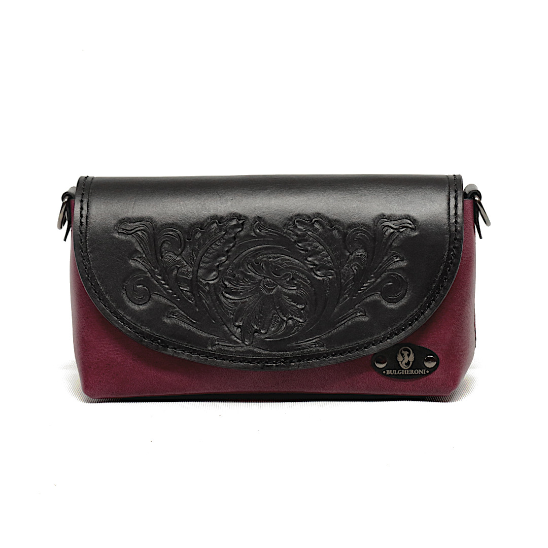 "MIRA" - Borsa Artigianale in Cuoio conciato Vegetale - Viola - immagine 2