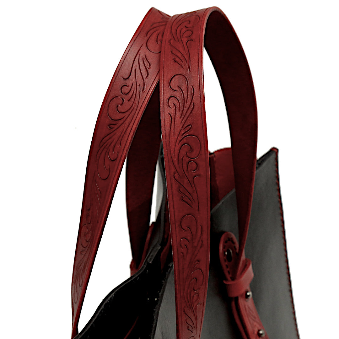 "QUADRA" - Borsa Artigianale in Cuoio conciato al Vegetale - Nera - immagine 4