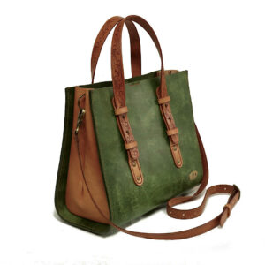 "QUADRA" - Borsa Artigianale in Cuoio conciato al Vegetale - Verde