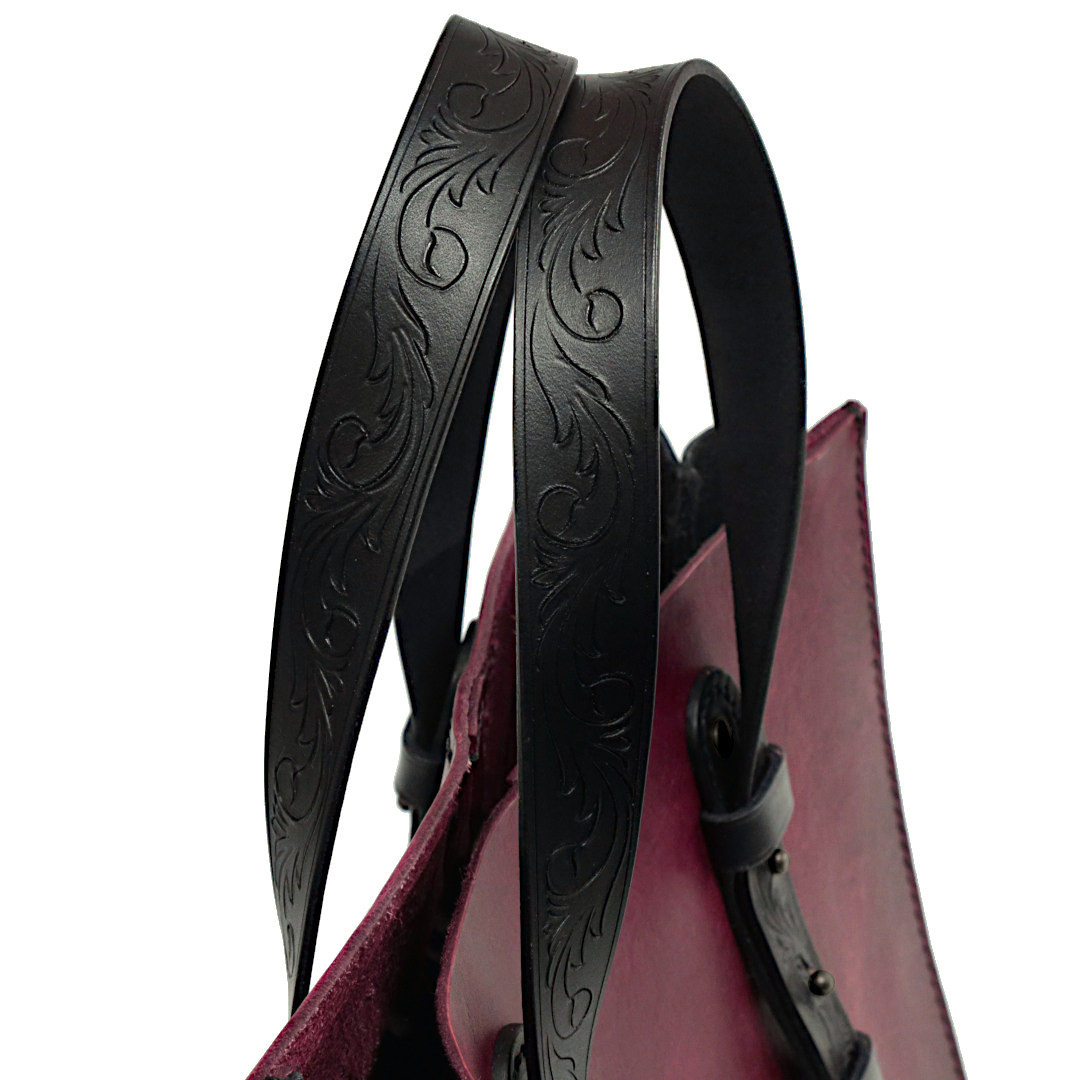 "QUADRA" - Borsa Artigianale in Cuoio conciato al Vegetale - Viola - immagine 4