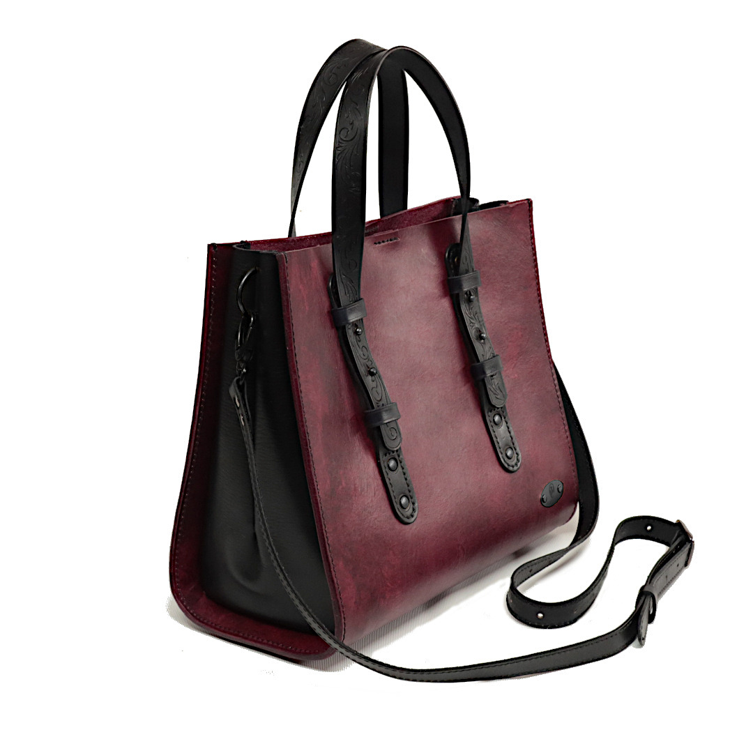 "QUADRA" - Borsa Artigianale in Cuoio conciato al Vegetale - Viola