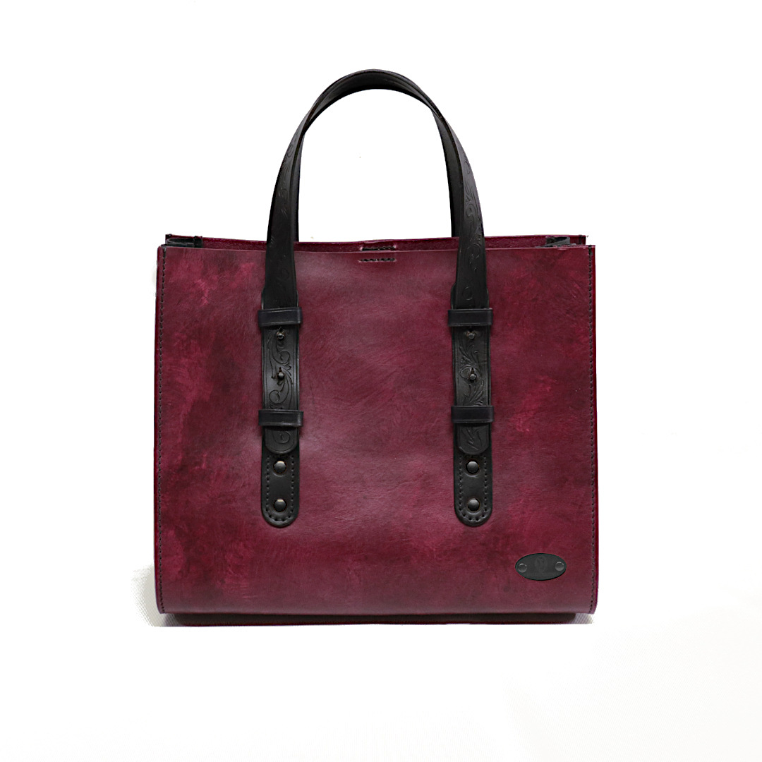 "QUADRA" - Borsa Artigianale in Cuoio conciato al Vegetale - Viola - immagine 2